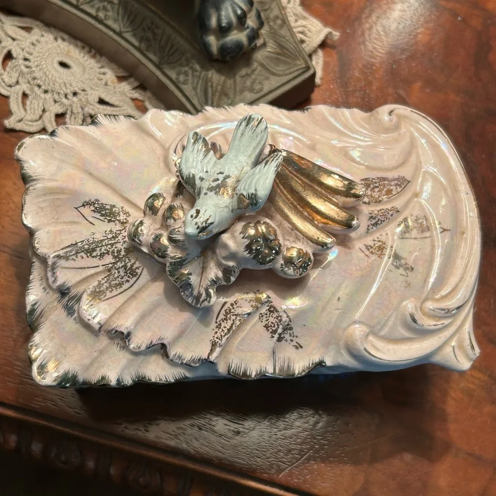 Vintage Pink Footed Porcelain Trinket Box